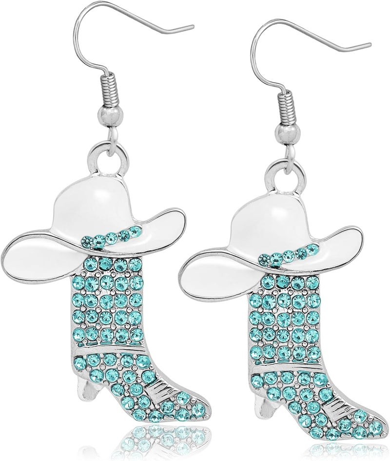 Rhinestone Western Boots Earrings Cowgirl Cowboy Enamel Hat Bohemian Rodeo Boot Drop Dangle Earrings for Women
